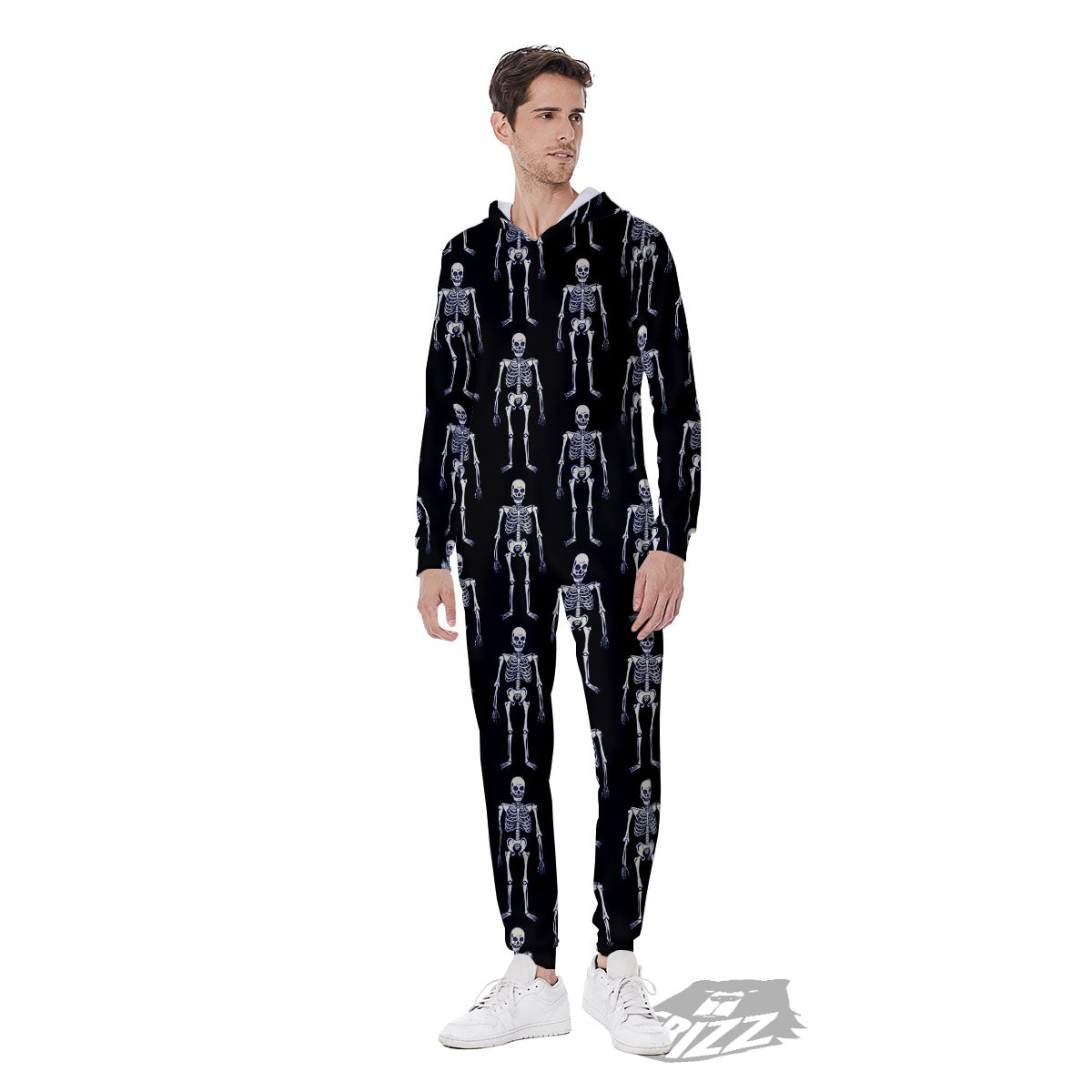 White Skeleton And Black Print Pattern Men's Jumpsuit-grizzshop