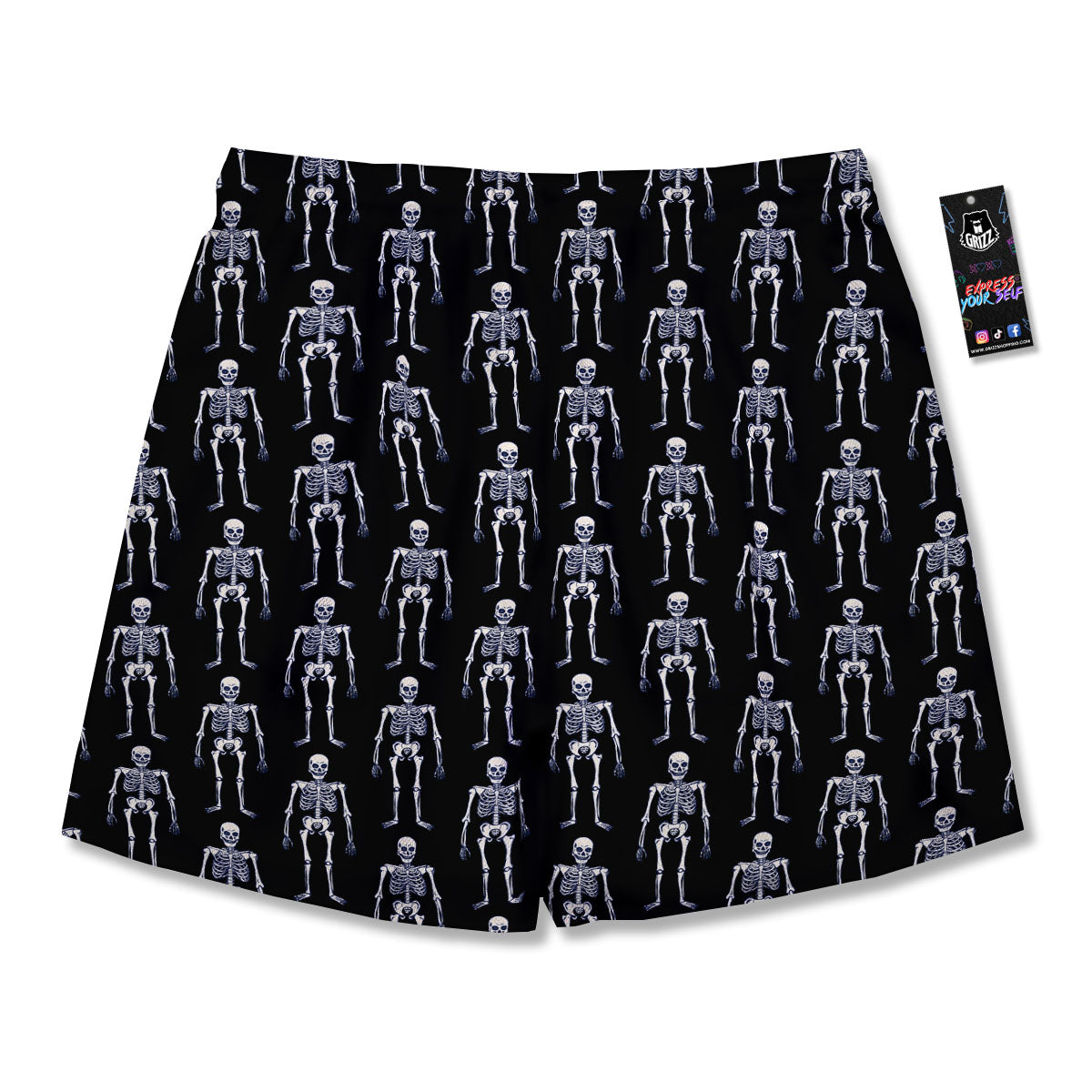 White Skeleton And Black Print Pattern Men's Running Shorts-grizzshop