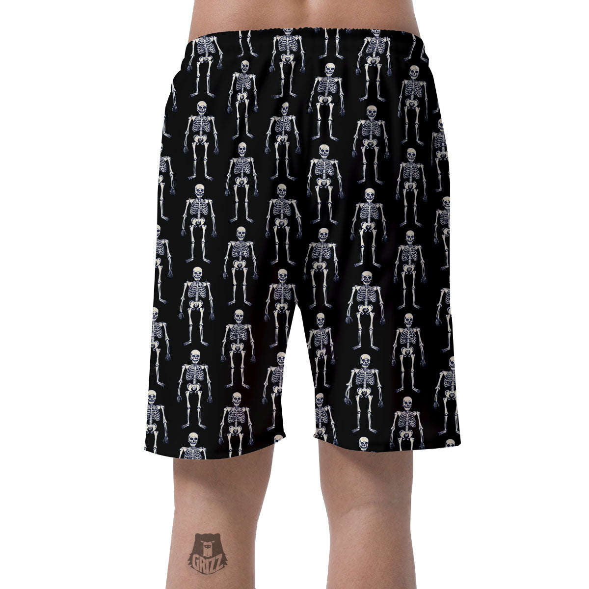 White Skeleton And Black Print Pattern Men's Shorts-grizzshop