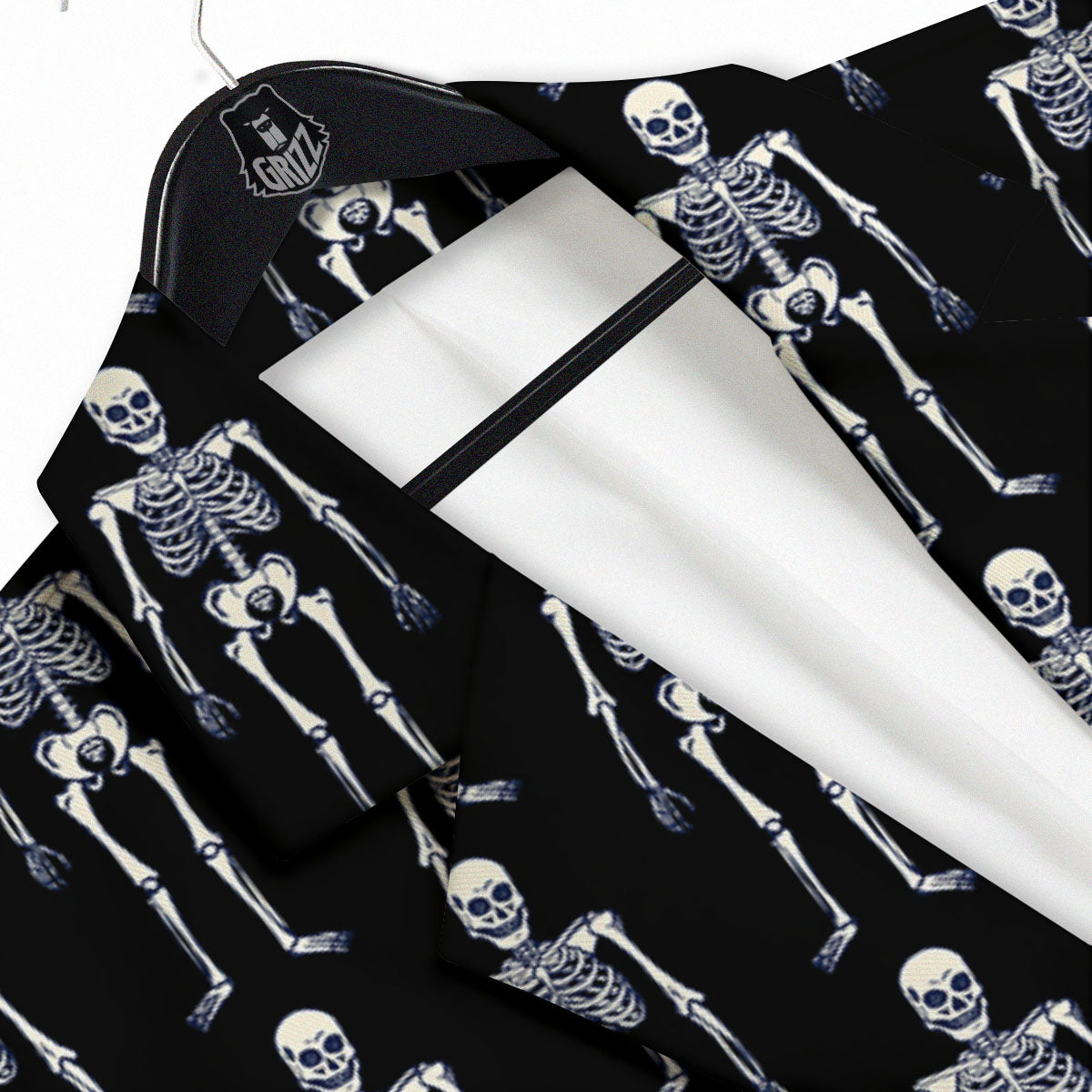 White Skeleton And Black Print Pattern Men's Sport Coat-grizzshop