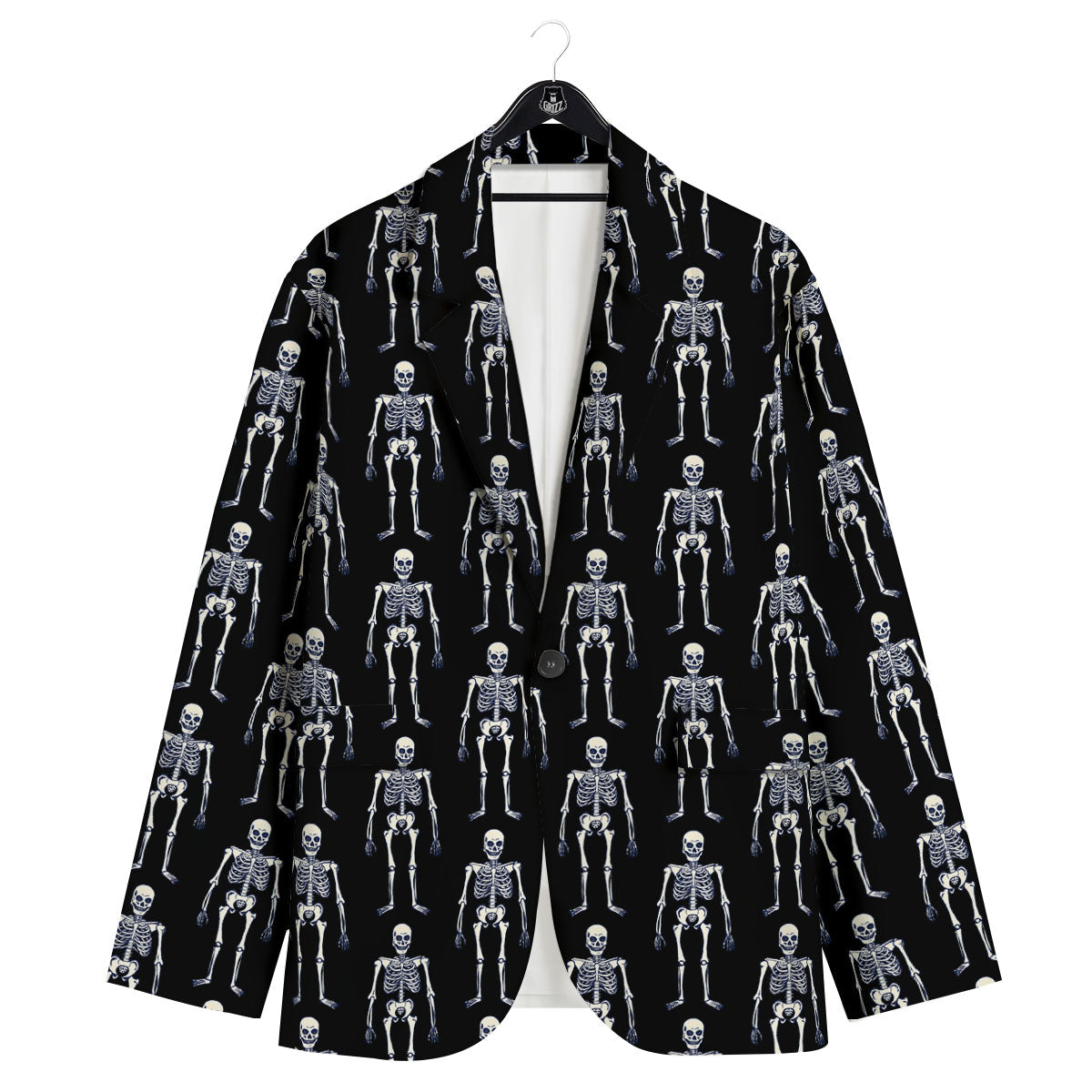 White Skeleton And Black Print Pattern Men's Sport Coat-grizzshop