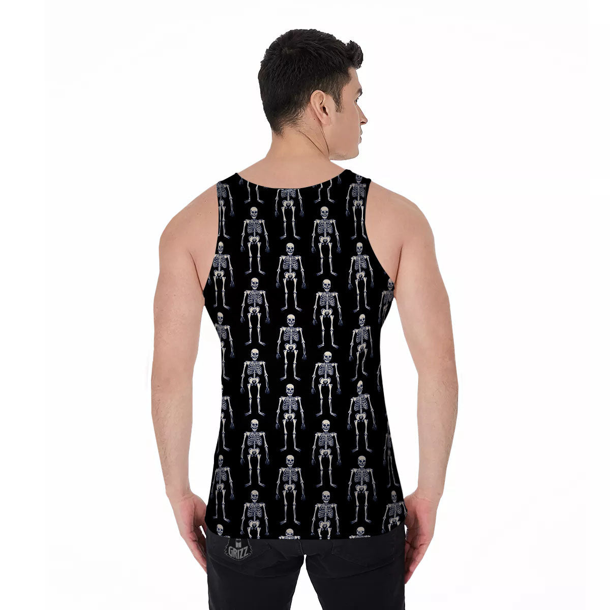 White Skeleton And Black Print Pattern Men's Tank Top-grizzshop