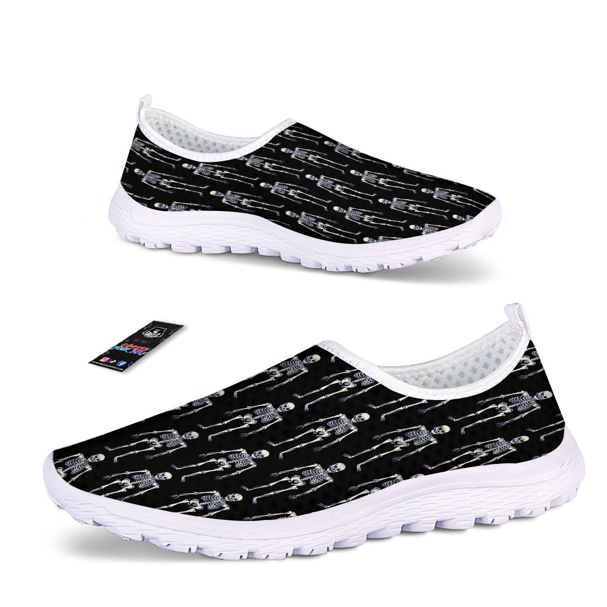 White Skeleton And Black Print Pattern Nurse Shoes-grizzshop