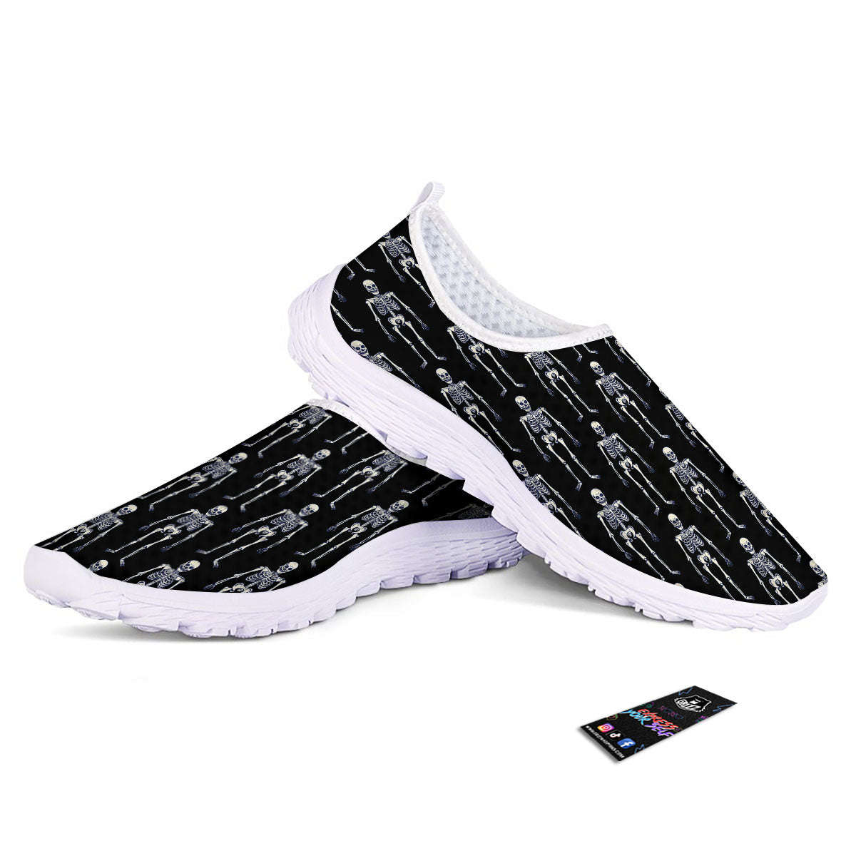 White Skeleton And Black Print Pattern Nurse Shoes-grizzshop