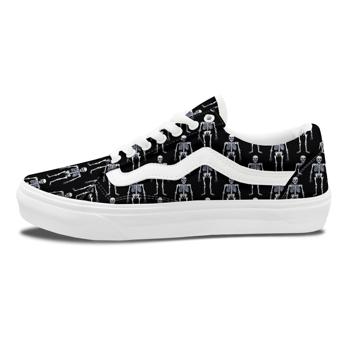 White Skeleton And Black Print Pattern Skate Shoes-grizzshop