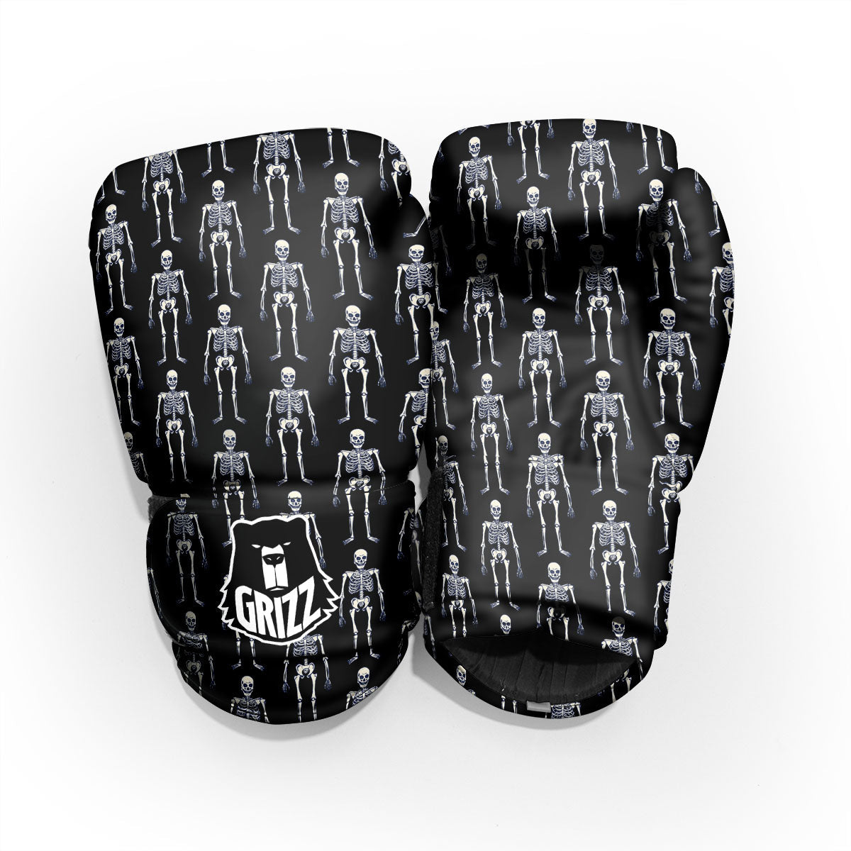White Skeleton And Black Print Pattern Pro Boxing Glove