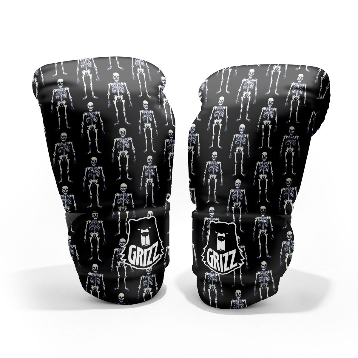 White Skeleton And Black Print Pattern Pro Boxing Glove