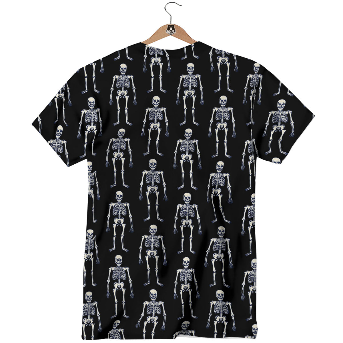 White Skeleton And Black Print Pattern T-Shirt-grizzshop
