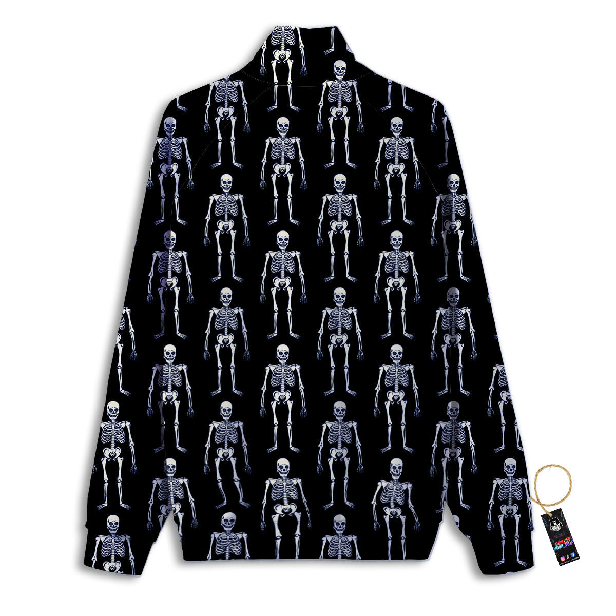 White Skeleton And Black Print Pattern Track Jacket-grizzshop