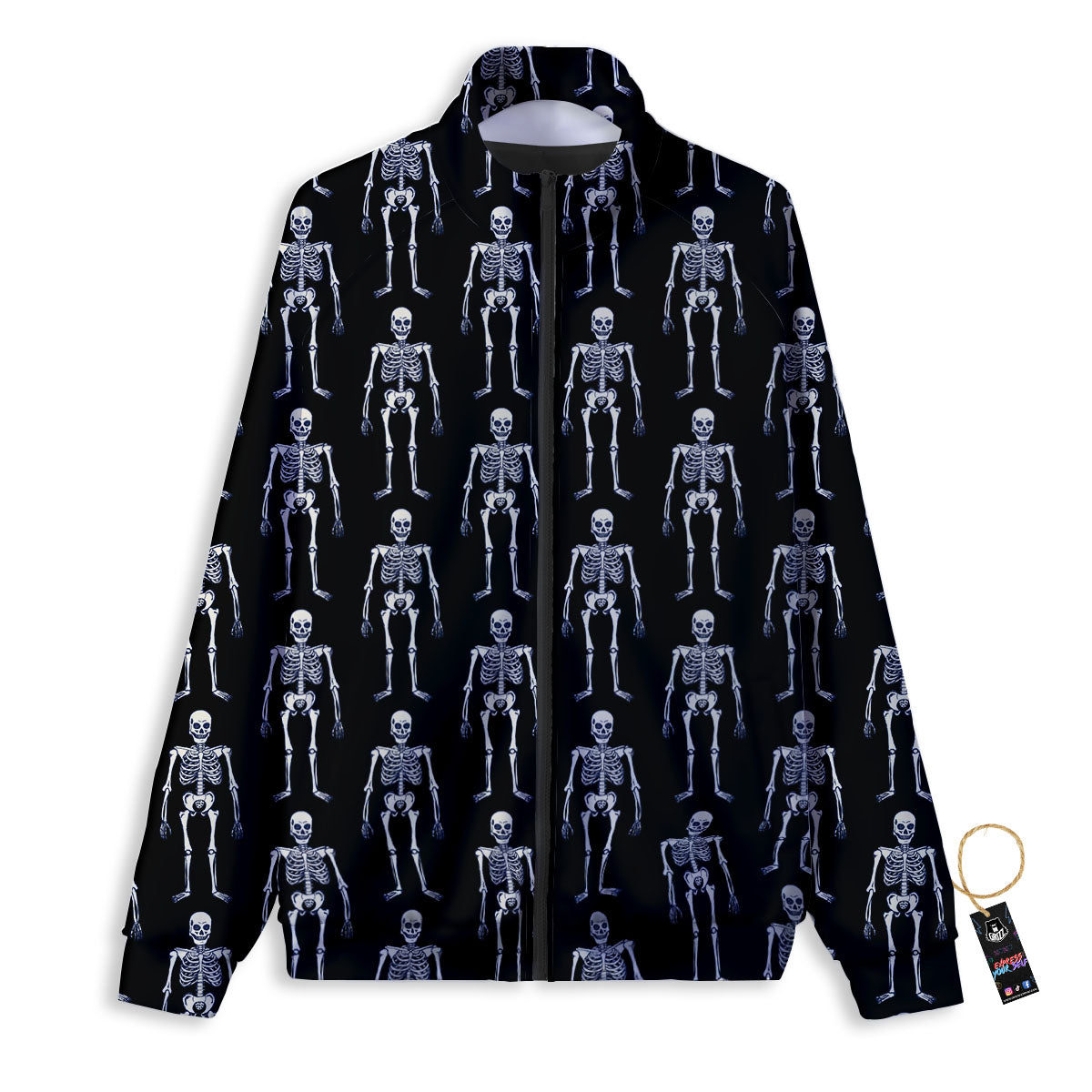 White Skeleton And Black Print Pattern Track Jacket-grizzshop