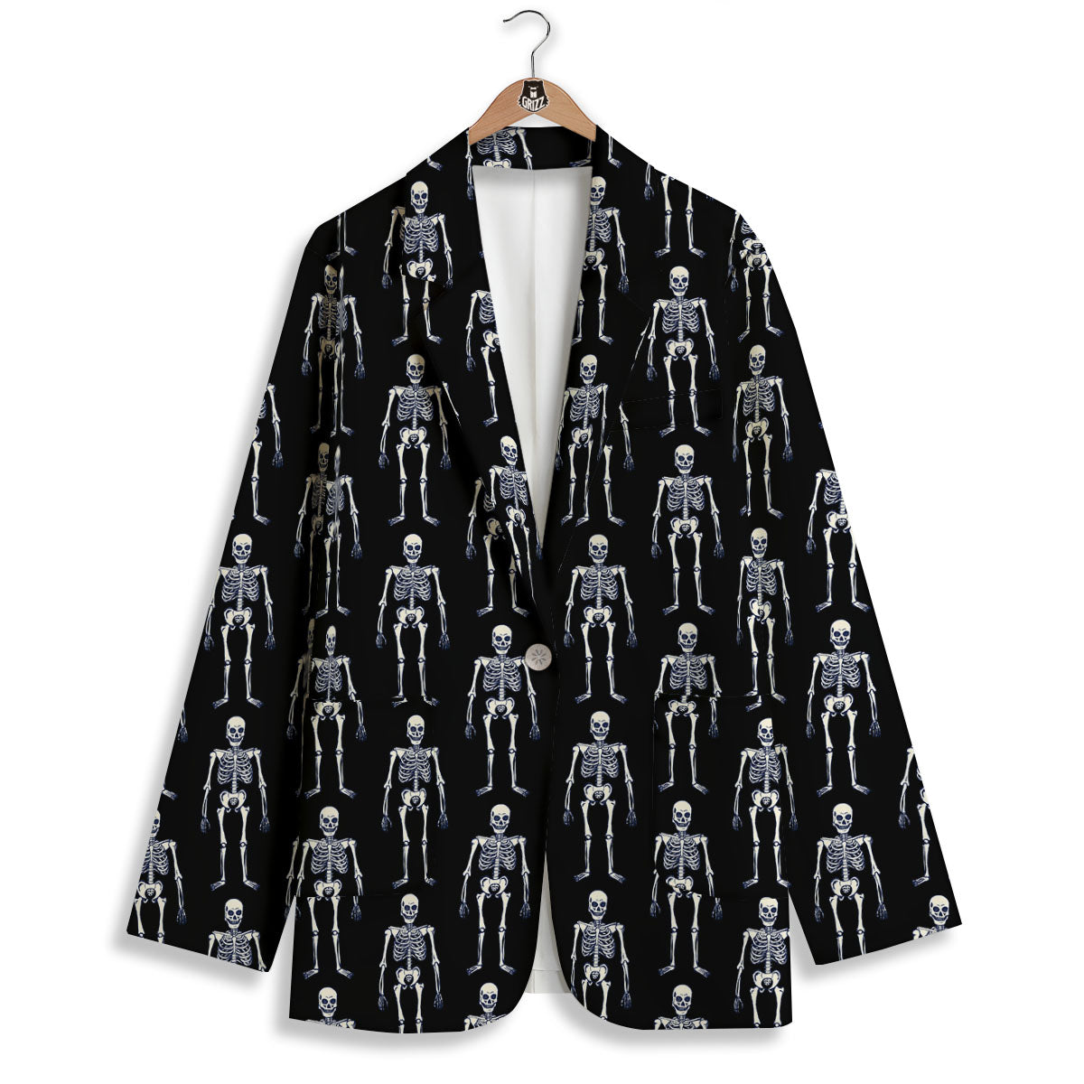 White Skeleton And Black Print Pattern Women's Blazer-grizzshop