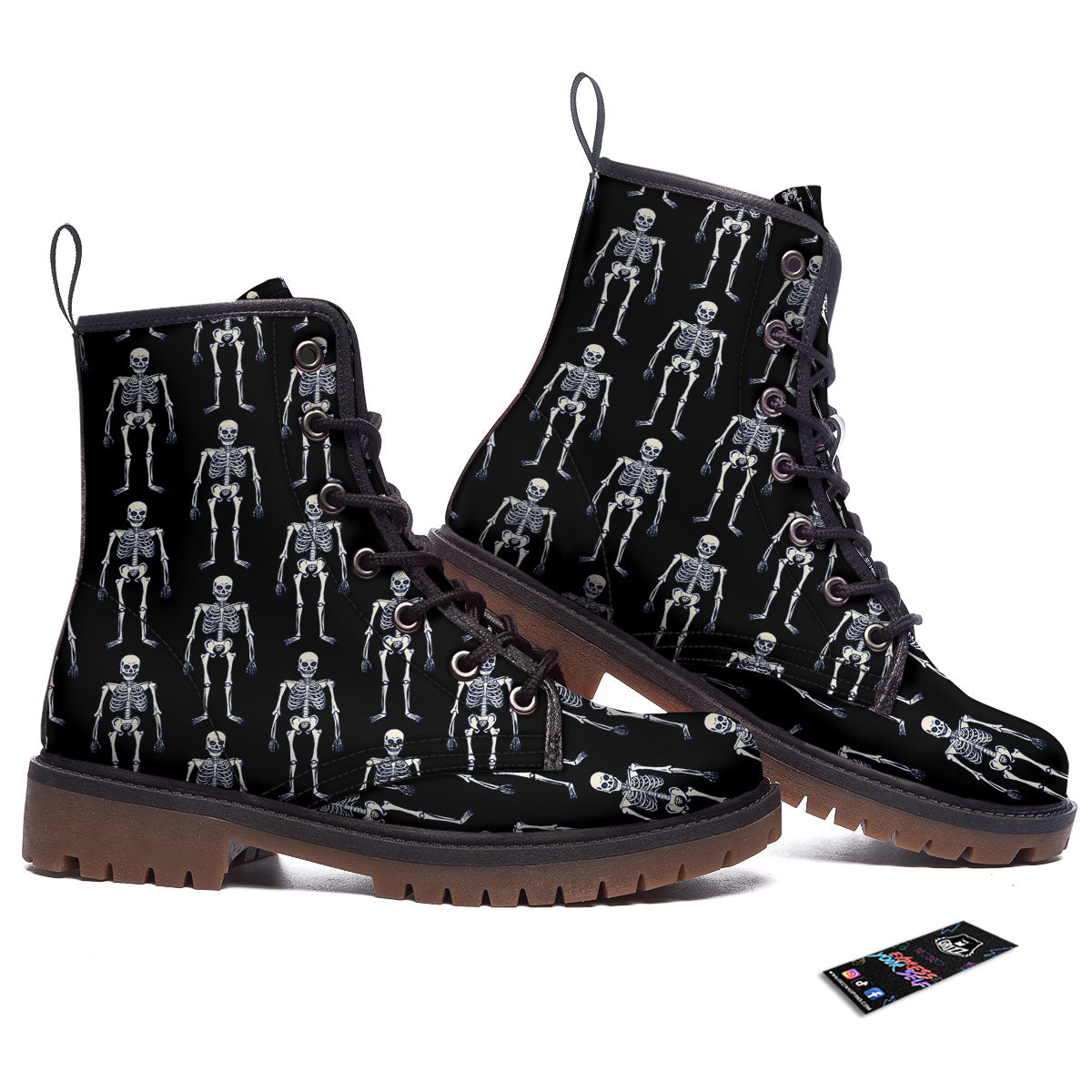 White Skeleton And Black Print Pattern Work Boots-grizzshop