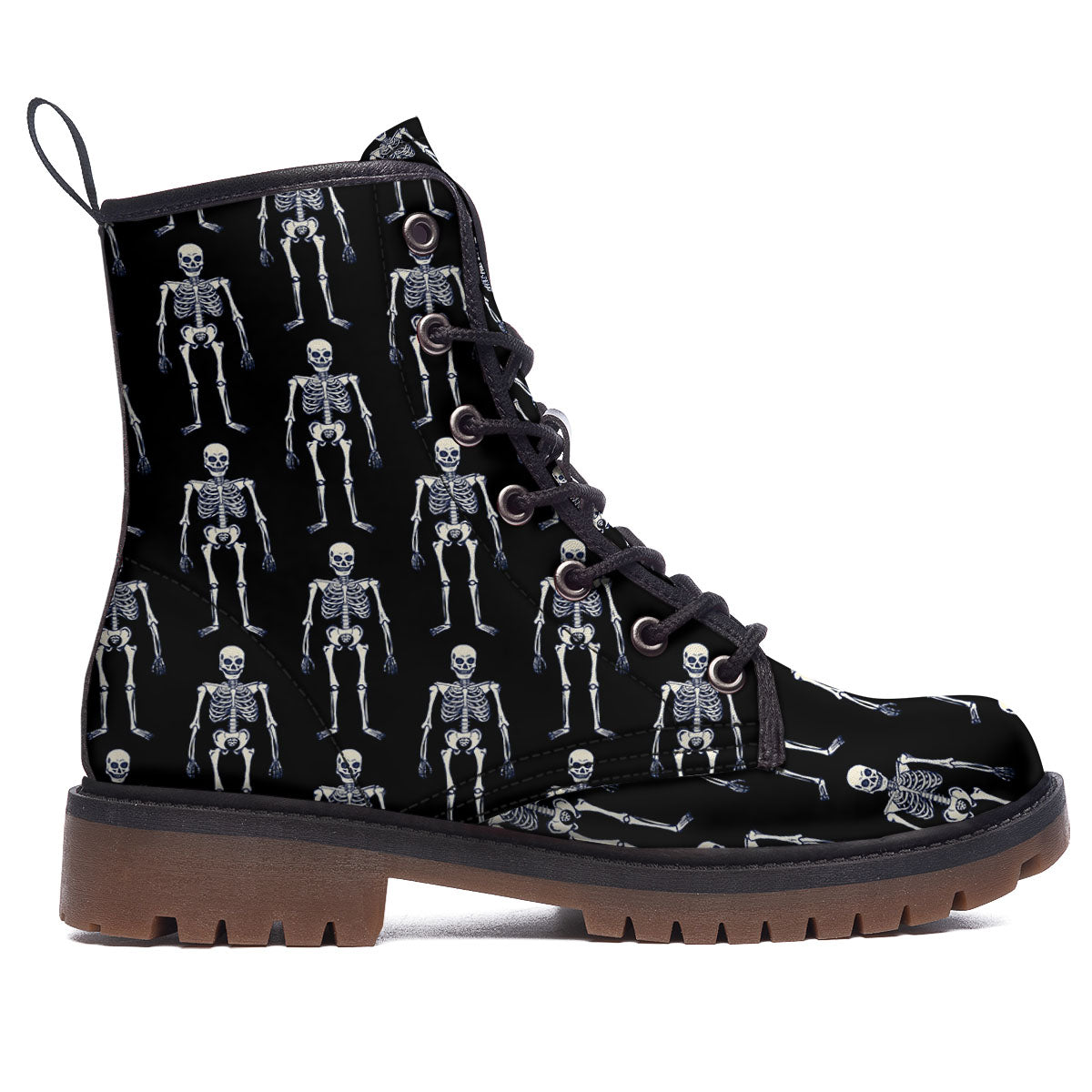 White Skeleton And Black Print Pattern Work Boots-grizzshop