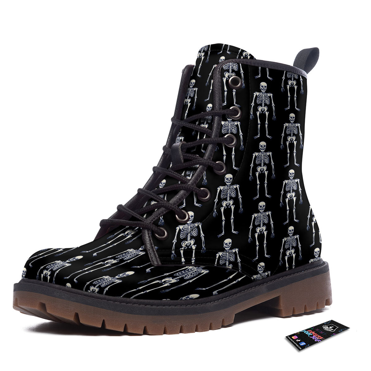 White Skeleton And Black Print Pattern Work Boots-grizzshop