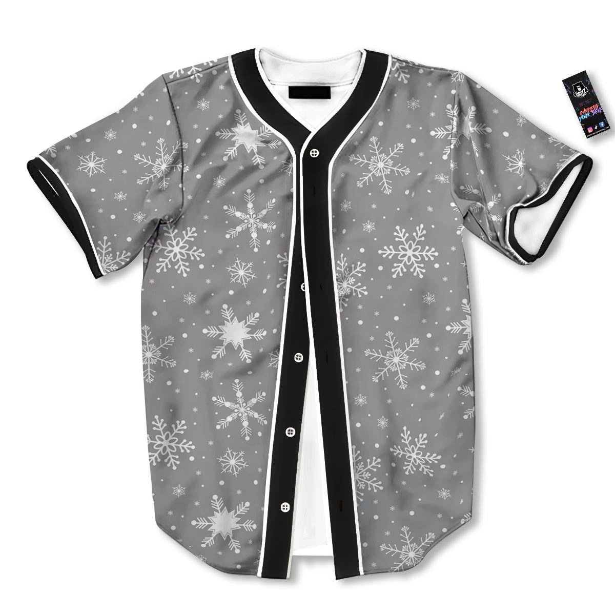 White Snowflake And Silver Print Pattern Baseball Jersey-grizzshop