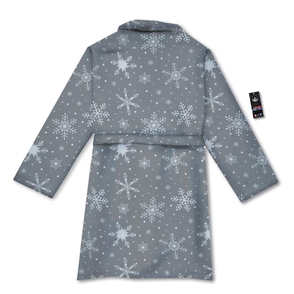 White Snowflake And Silver Print Pattern Bathrobe-grizzshop