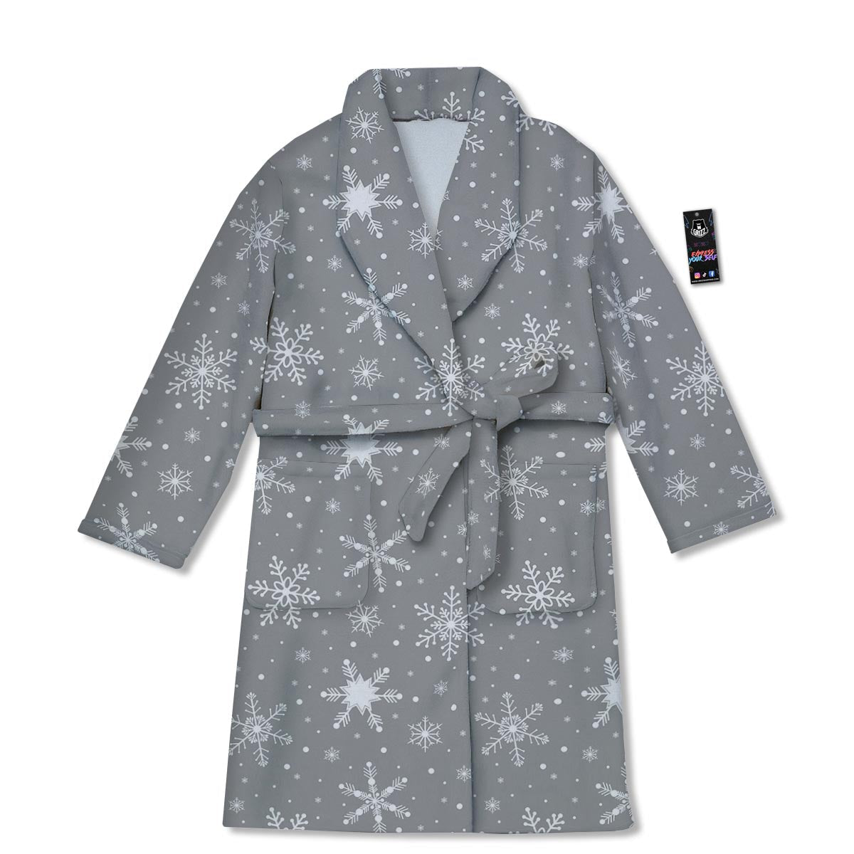 White Snowflake And Silver Print Pattern Bathrobe-grizzshop