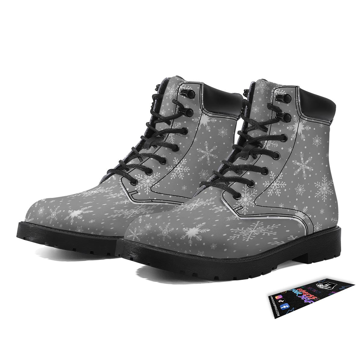 White Snowflake And Silver Print Pattern Boots-grizzshop