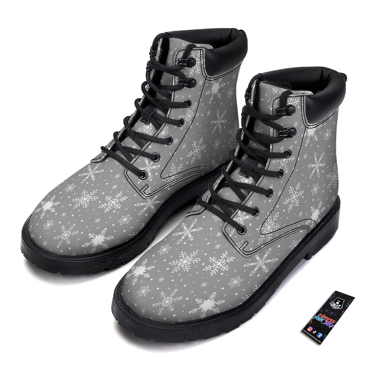 White Snowflake And Silver Print Pattern Boots-grizzshop