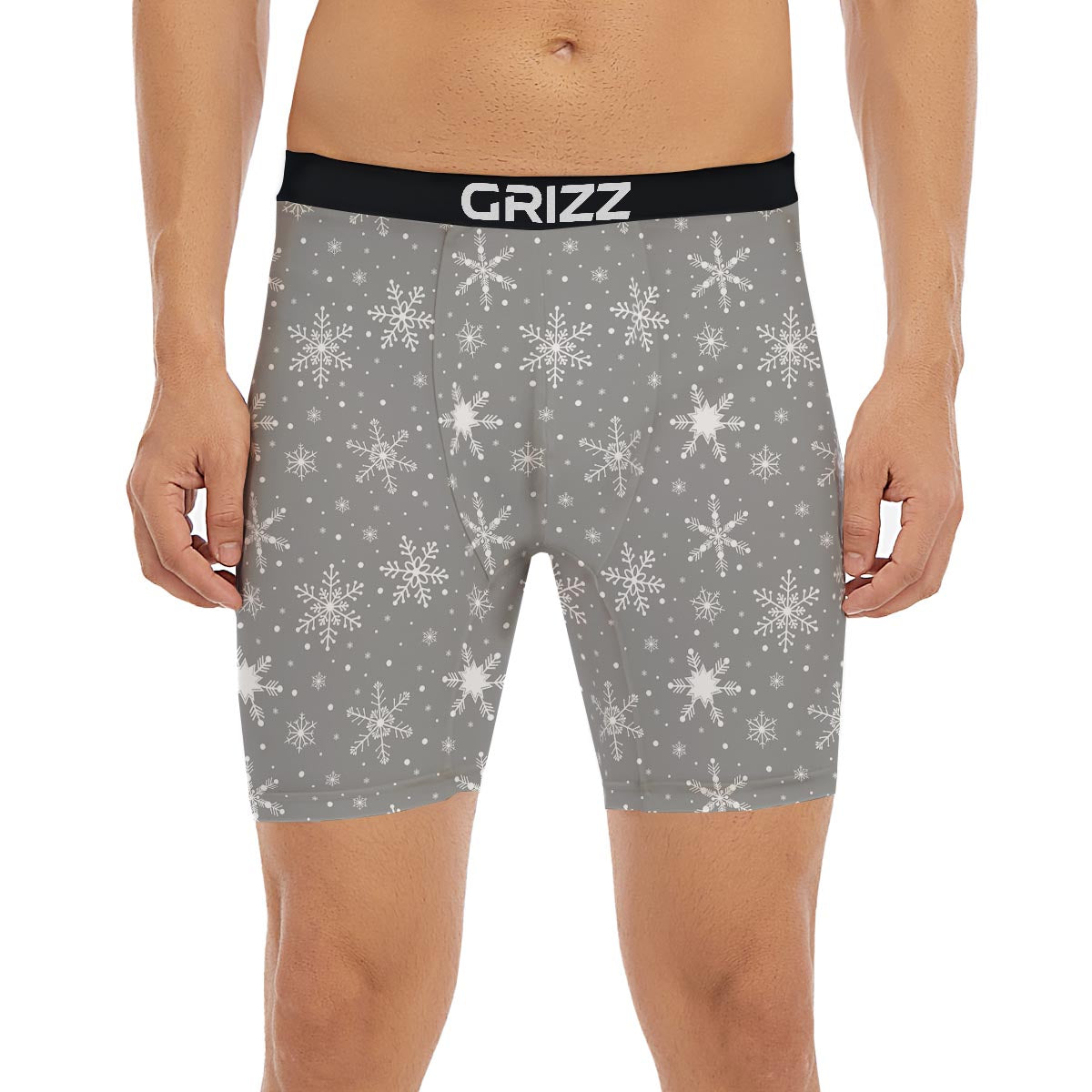 White Snowflake And Silver Print Pattern Boxer Briefs-grizzshop