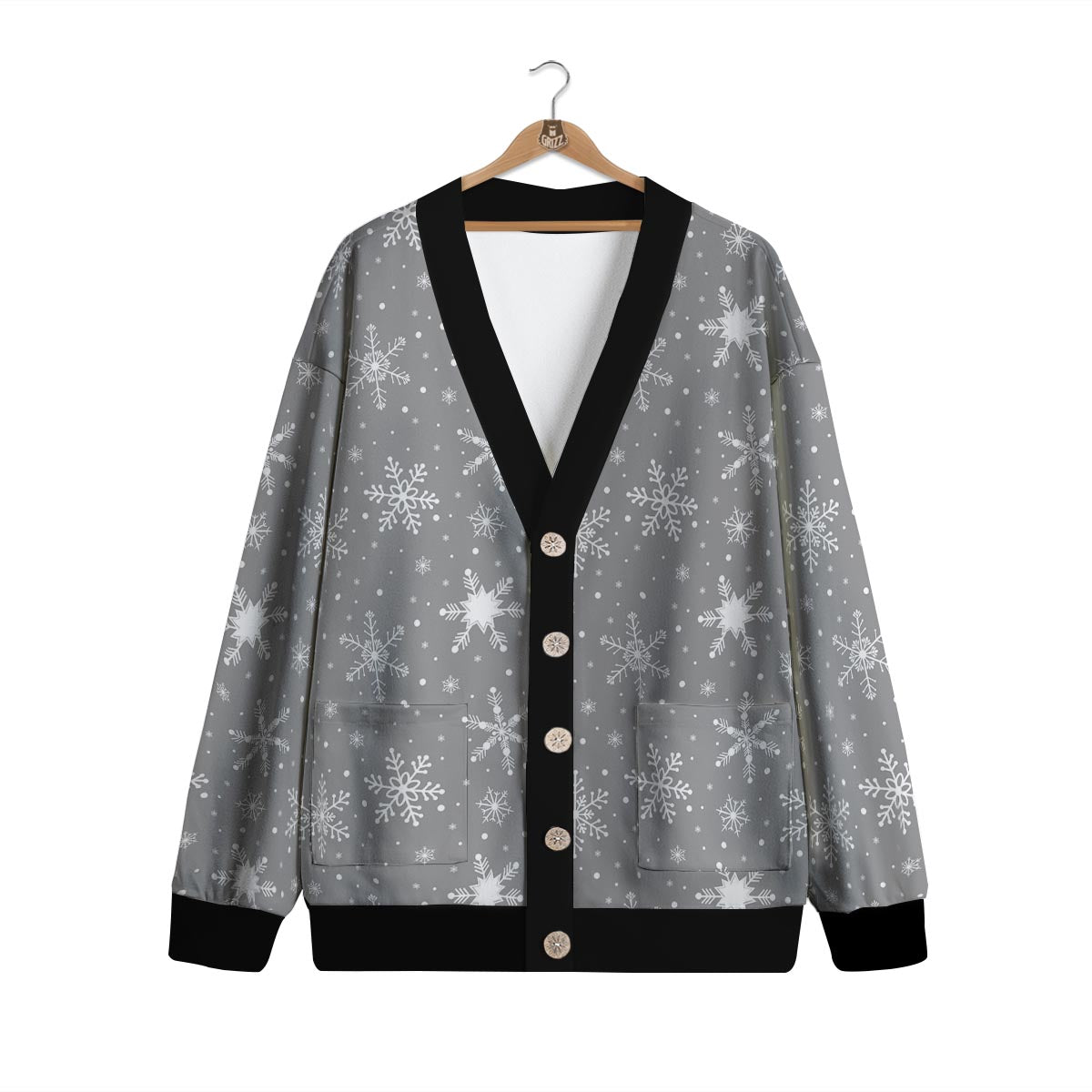 White Snowflake And Silver Print Pattern Cardigan-grizzshop