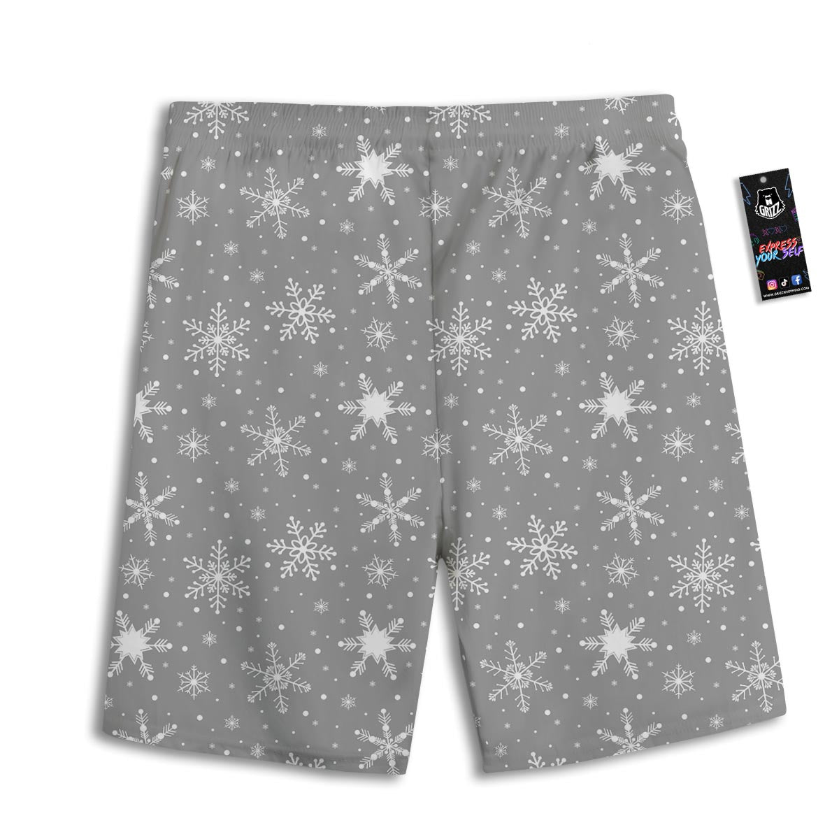 White Snowflake And Silver Print Pattern Men's Athletic Shorts