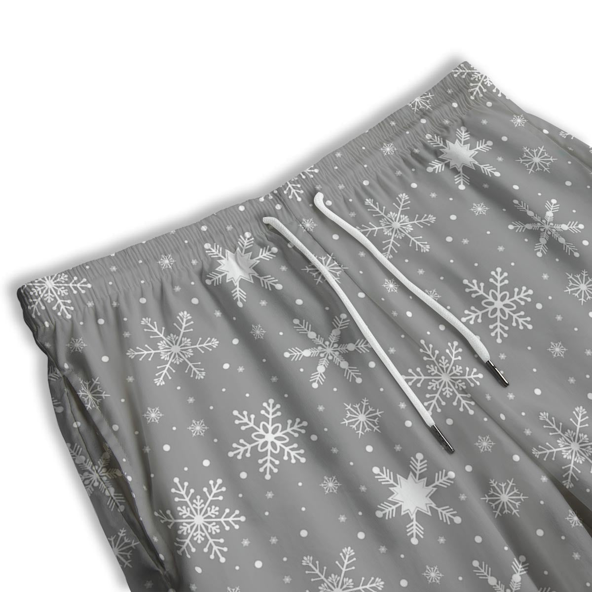White Snowflake And Silver Print Pattern Men's Athletic Shorts