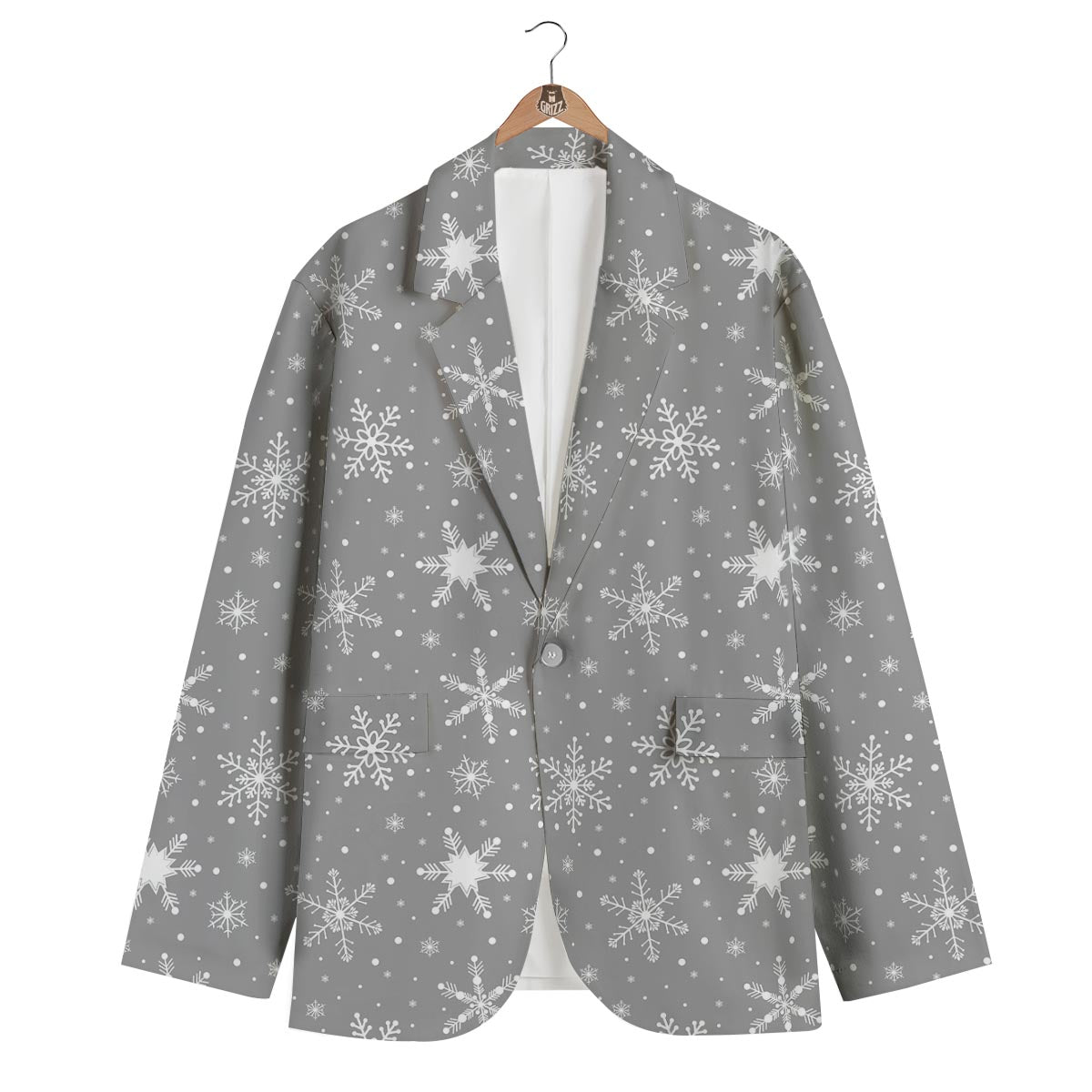 White Snowflake And Silver Print Pattern Men's Blazer-grizzshop