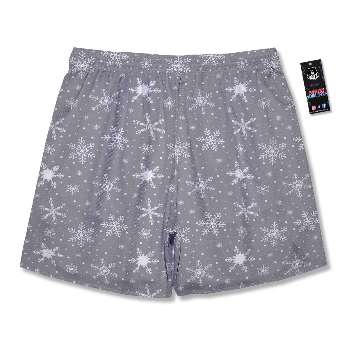 White Snowflake And Silver Print Pattern Men's Running Shorts-grizzshop