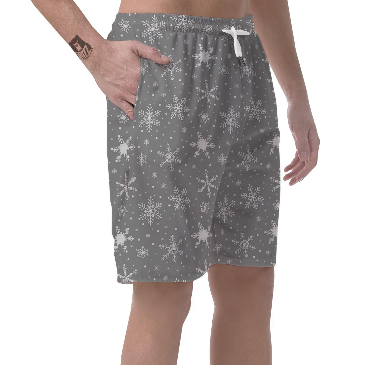 White Snowflake And Silver Print Pattern Men's Shorts-grizzshop