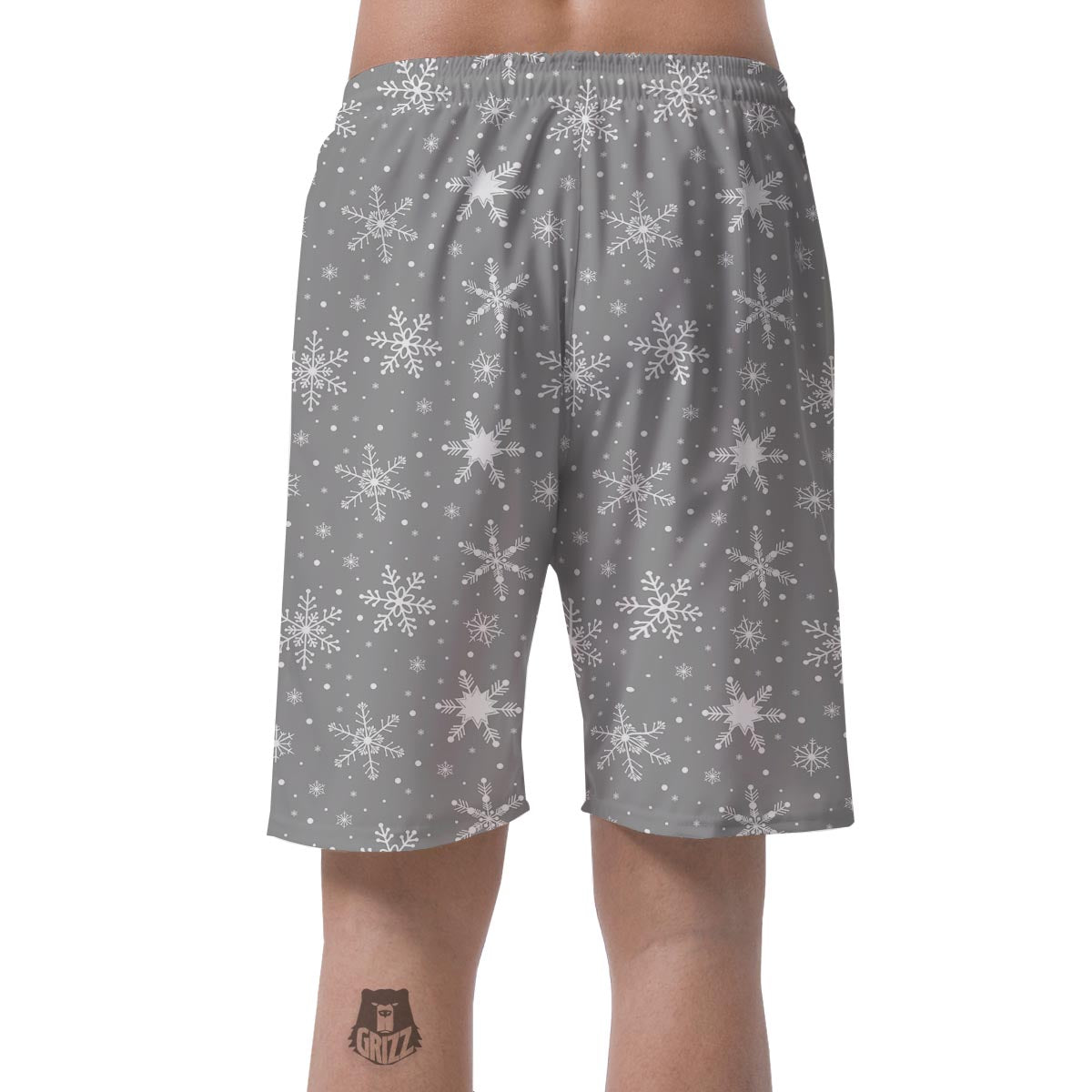 White Snowflake And Silver Print Pattern Men's Shorts-grizzshop