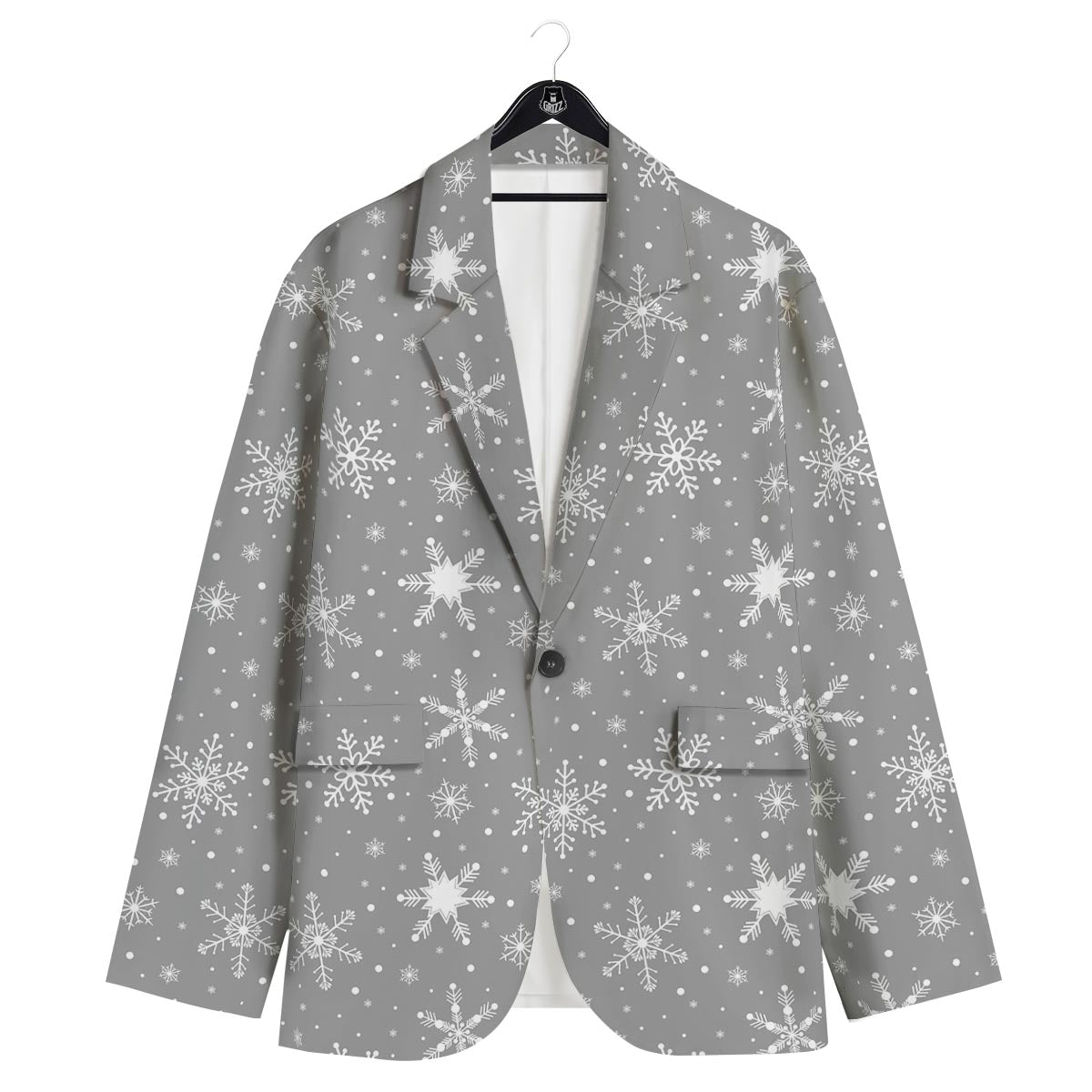 White Snowflake And Silver Print Pattern Men's Sport Coat-grizzshop
