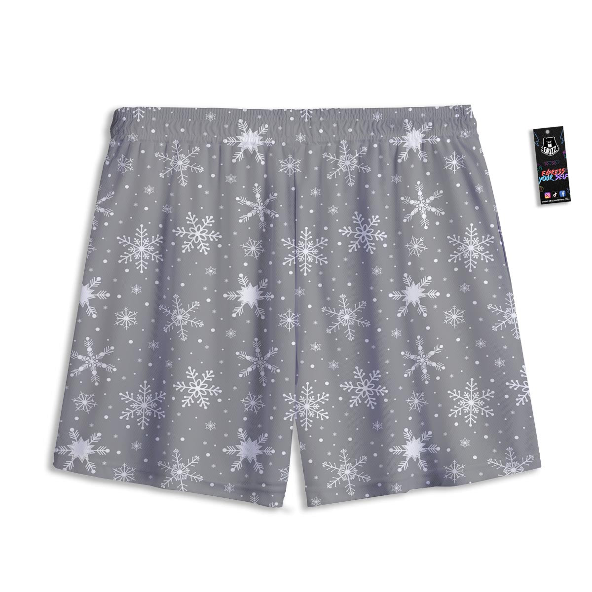 White Snowflake And Silver Print Pattern Mesh Shorts