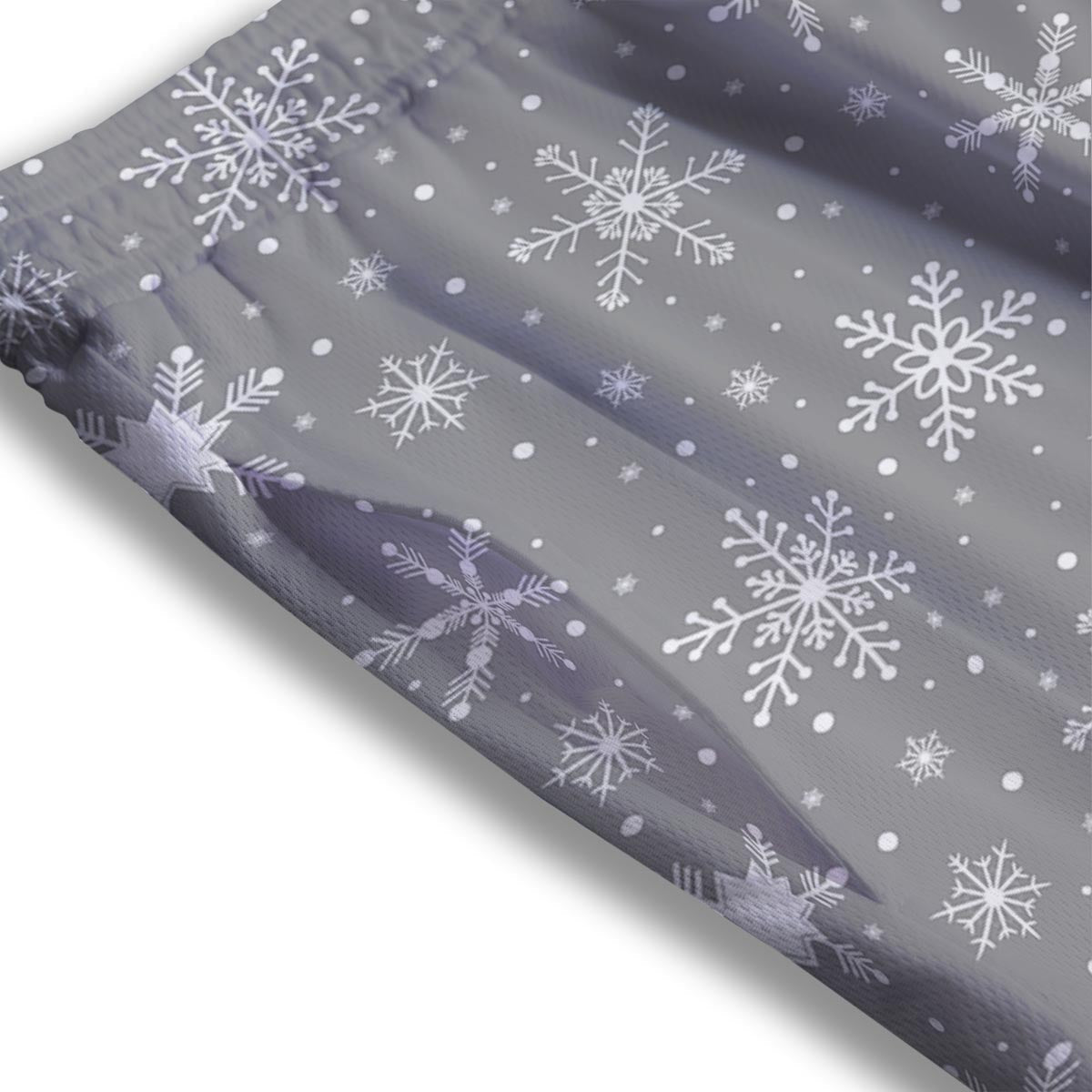 White Snowflake And Silver Print Pattern Mesh Shorts