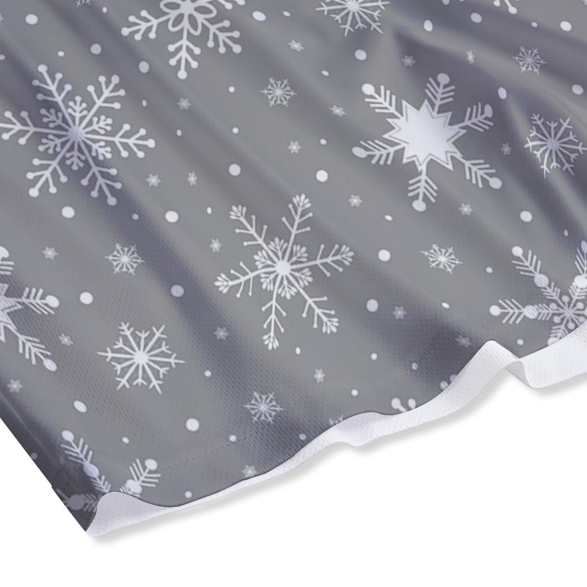 White Snowflake And Silver Print Pattern Mesh Shorts