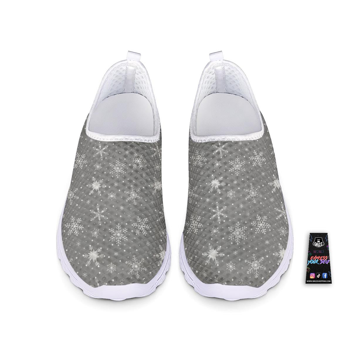 White Snowflake And Silver Print Pattern Nurse Shoes-grizzshop