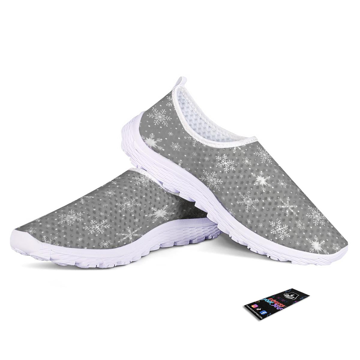 White Snowflake And Silver Print Pattern Nurse Shoes-grizzshop