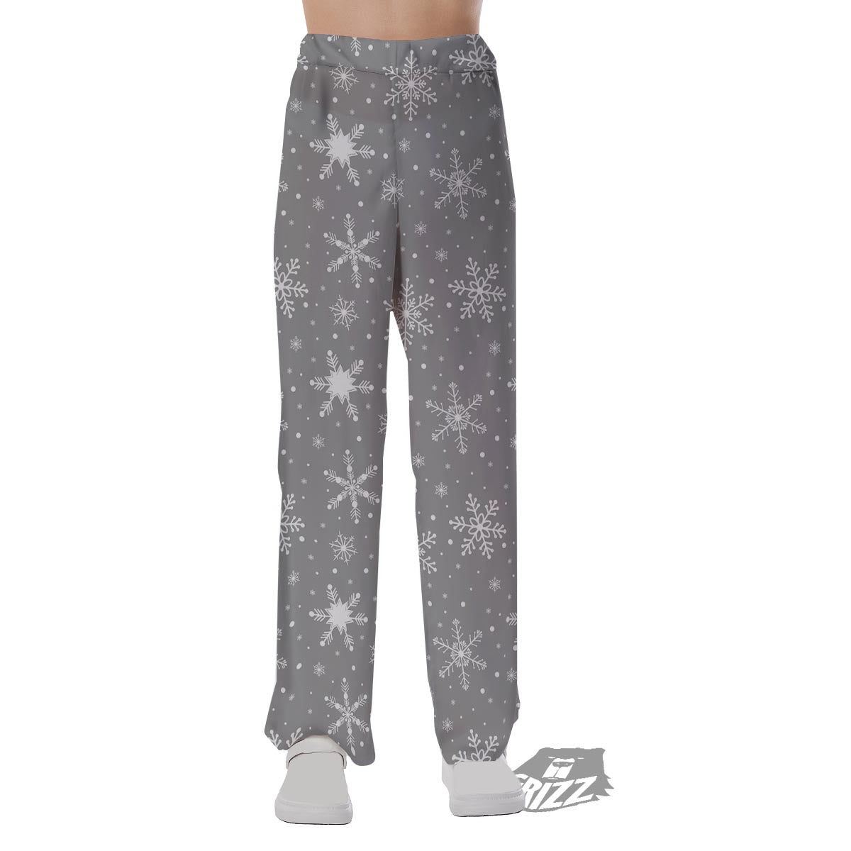 White Snowflake And Silver Print Pattern Pajama Pants-grizzshop