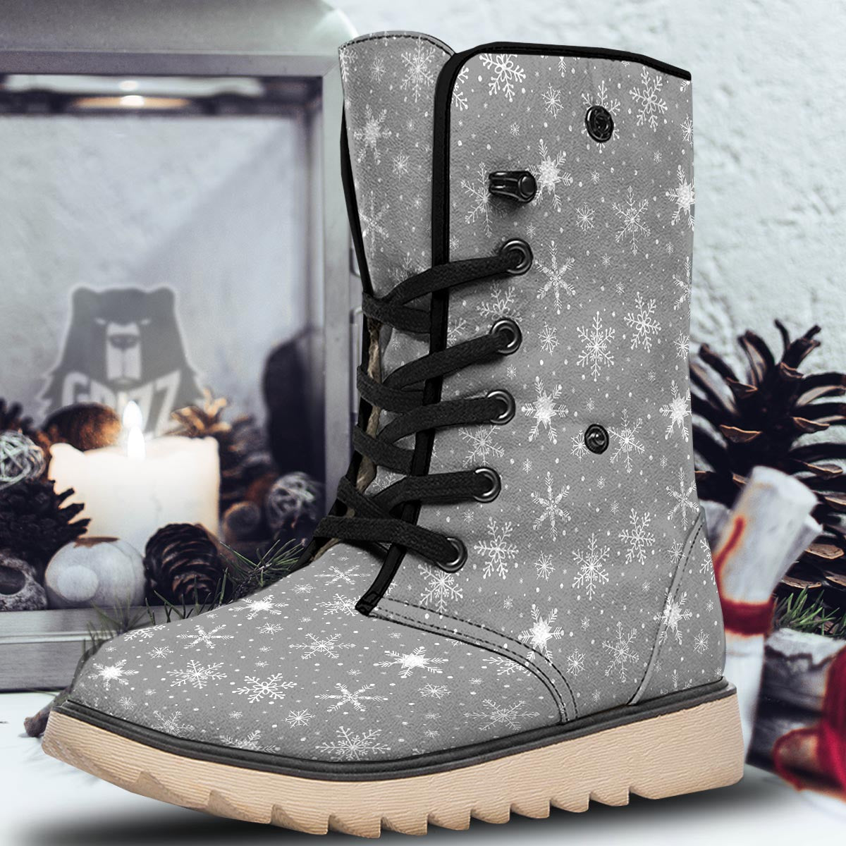 White Snowflake And Silver Print Pattern Snow Boots-grizzshop