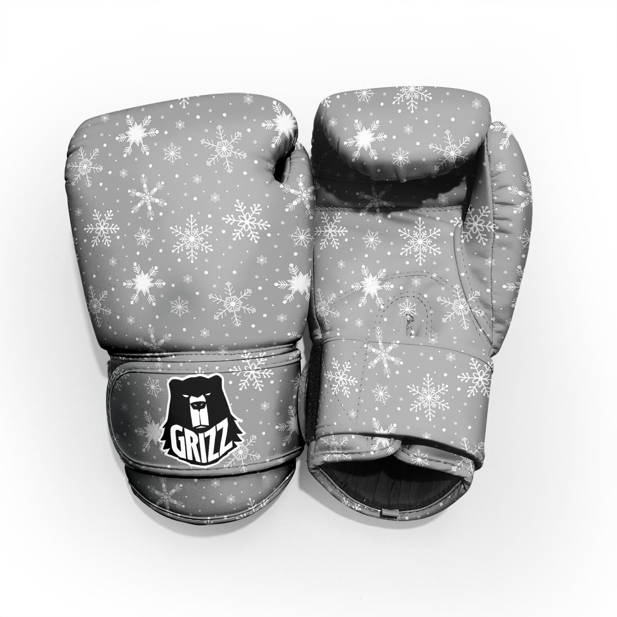 White Snowflake And Silver Print Pattern Pro Boxing Glove
