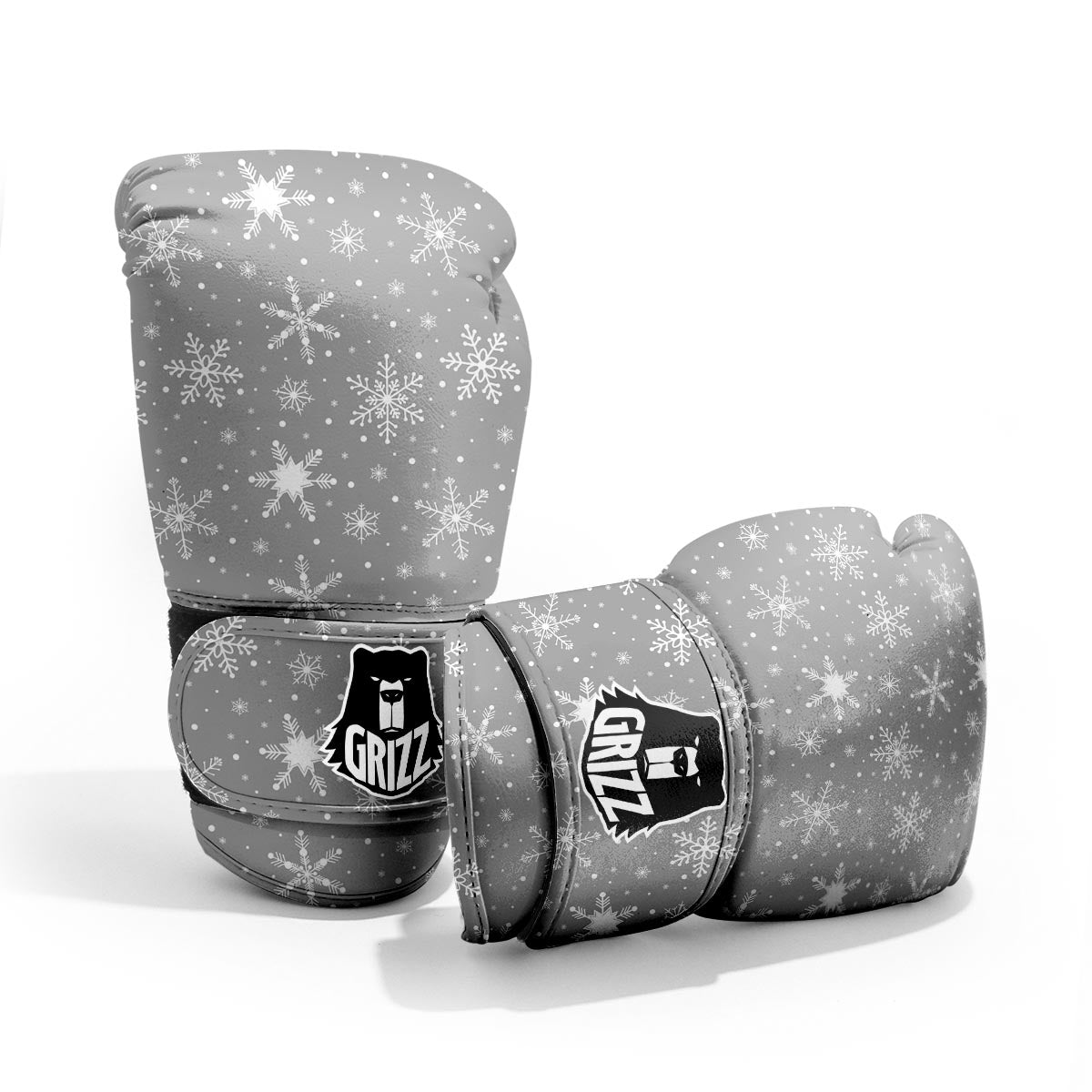 White Snowflake And Silver Print Pattern Pro Boxing Glove
