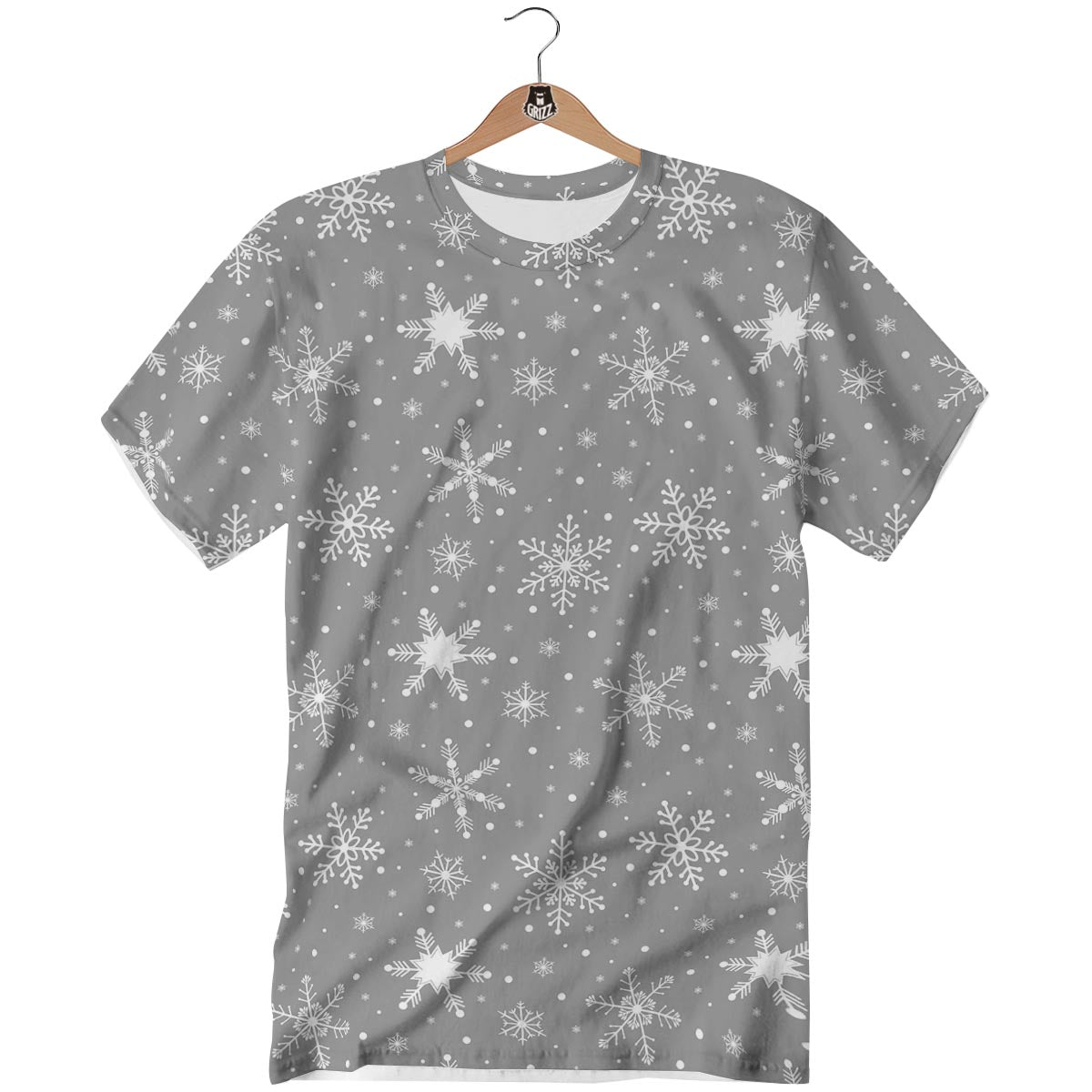 White Snowflake And Silver Print Pattern T-Shirt-grizzshop