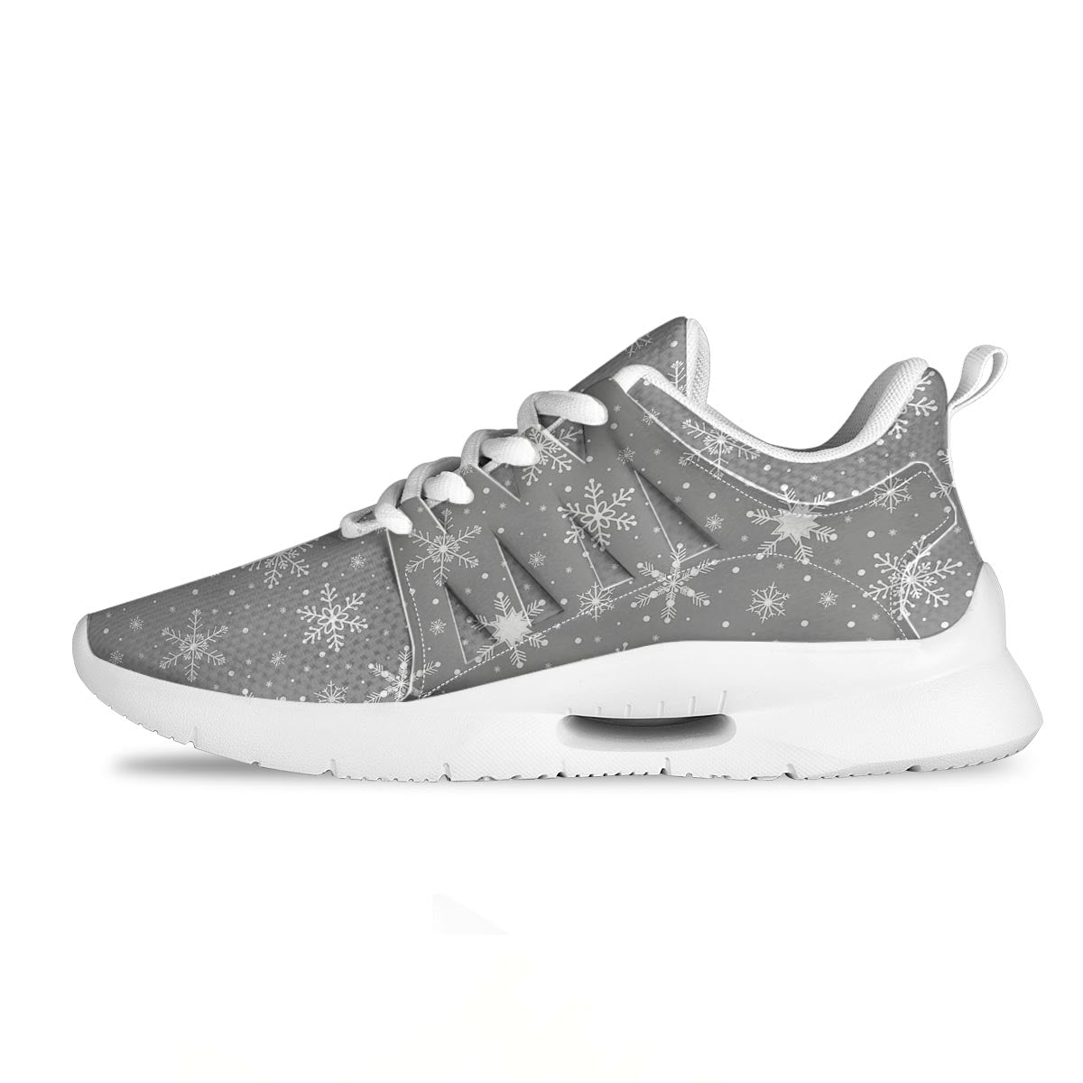 White Snowflake And Silver Print Pattern Tennis Shoes-grizzshop