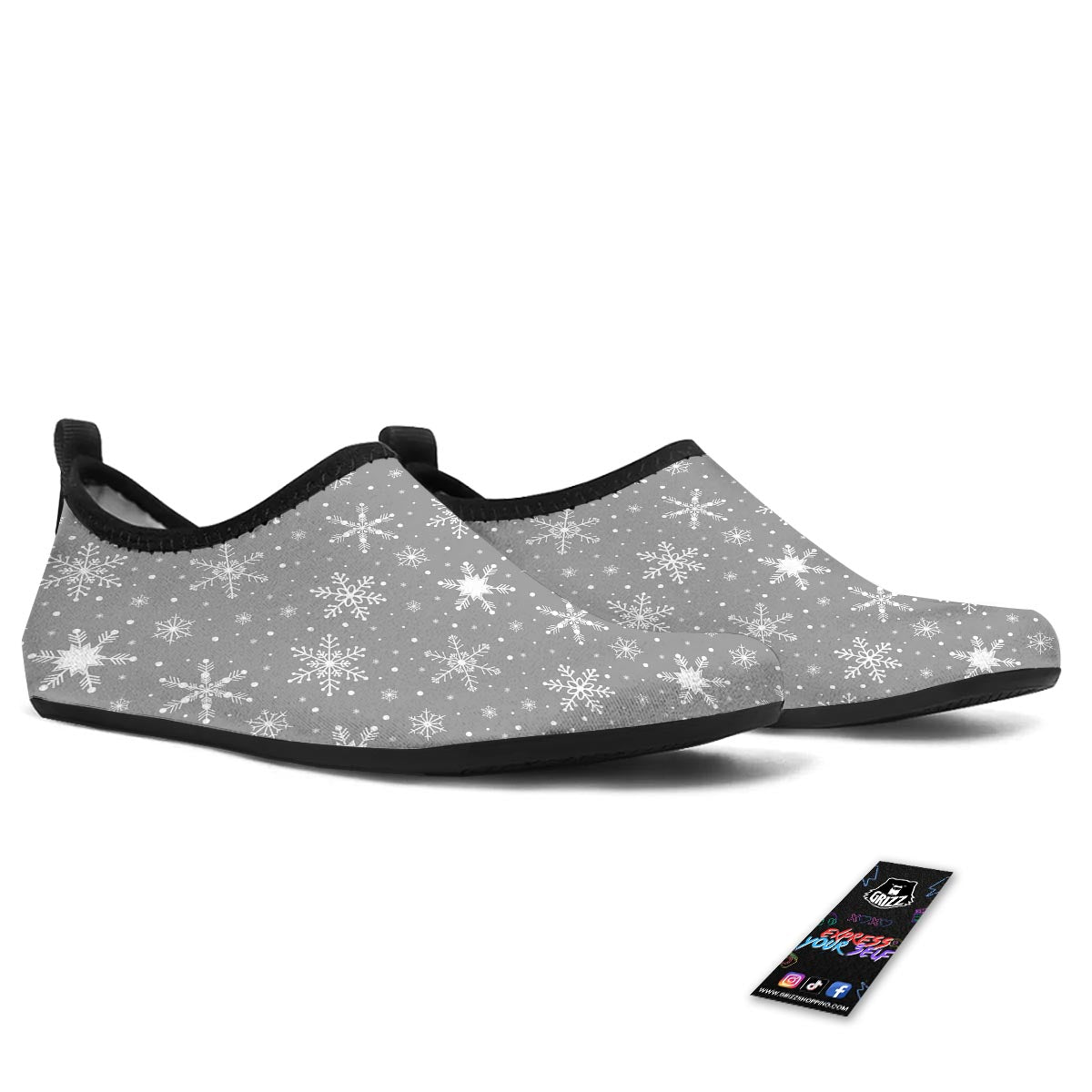 White Snowflake And Silver Print Pattern Water Shoes-grizzshop