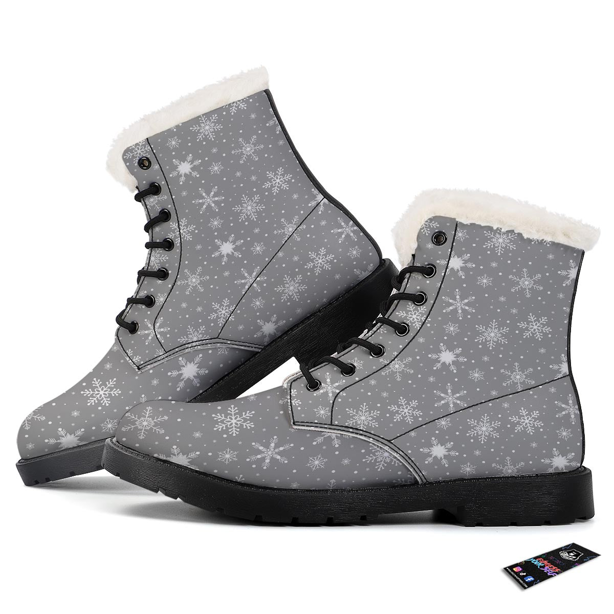 White Snowflake And Silver Print Pattern Winter Boots-grizzshop