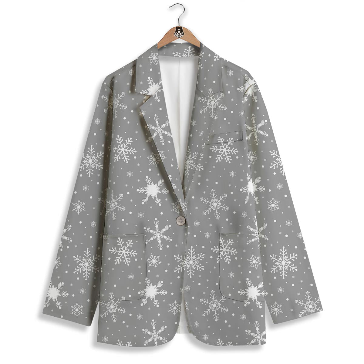White Snowflake And Silver Print Pattern Women's Blazer-grizzshop