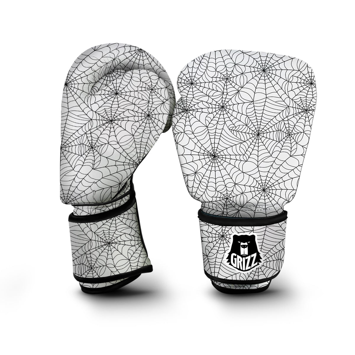 White Spider Web Pattern Print Boxing Gloves-grizzshop