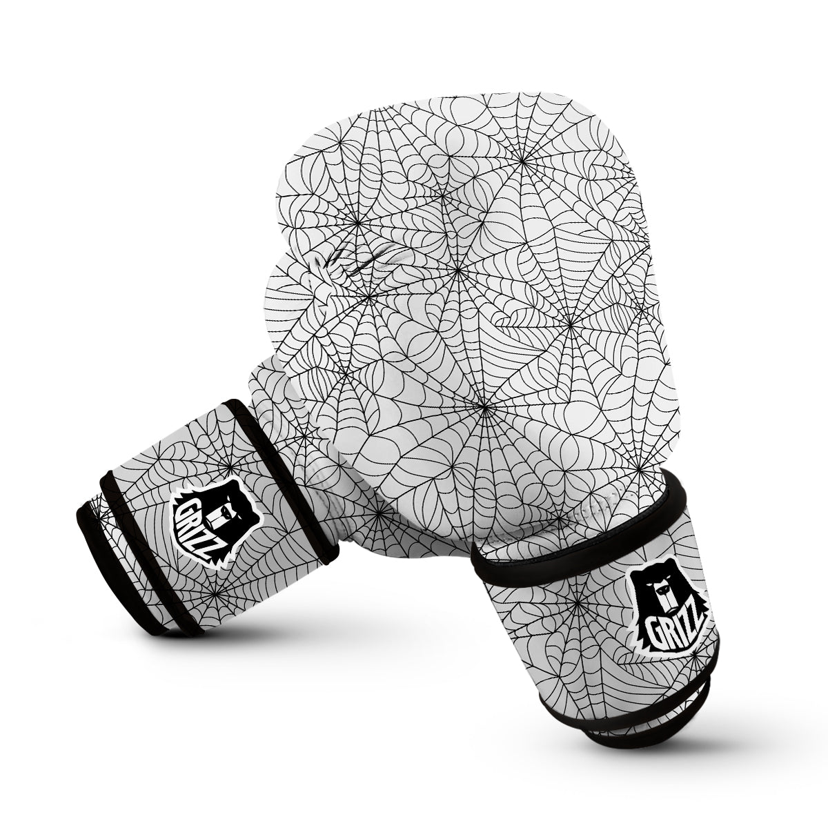 White Spider Web Pattern Print Boxing Gloves-grizzshop