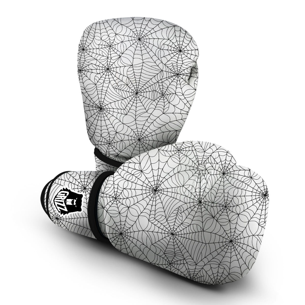 White Spider Web Pattern Print Boxing Gloves-grizzshop