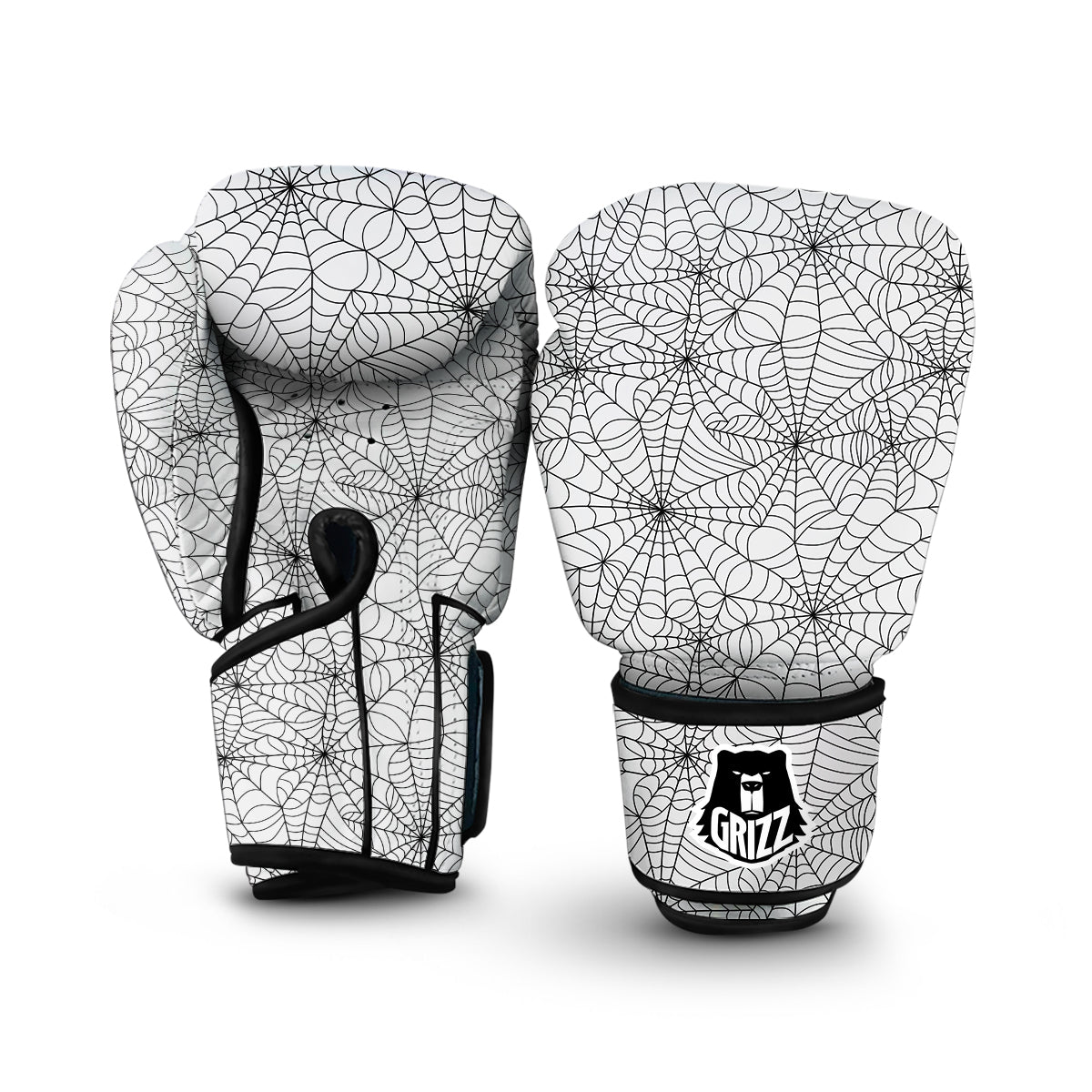 White Spider Web Pattern Print Boxing Gloves-grizzshop